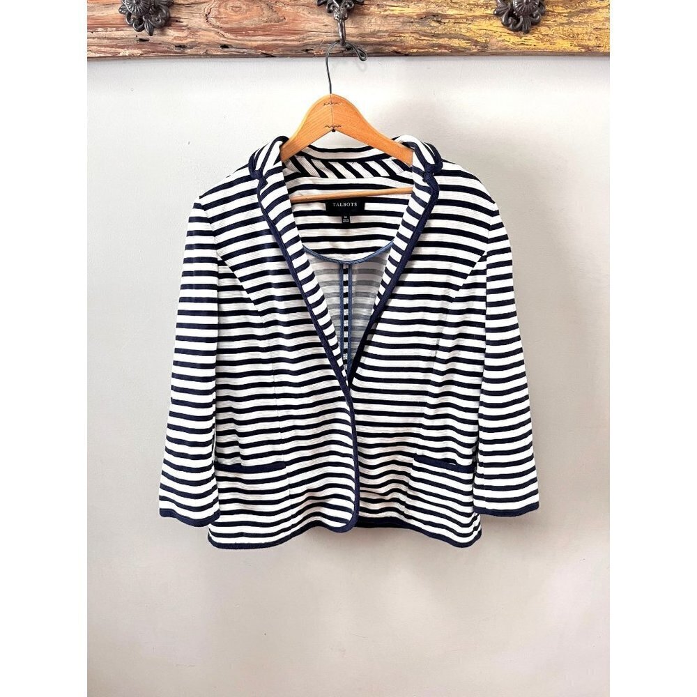 Tablots Navy and White Striped Sweater Blazer- Size M